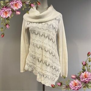 See through off white‎ cowl neck asymmetrical Sweater